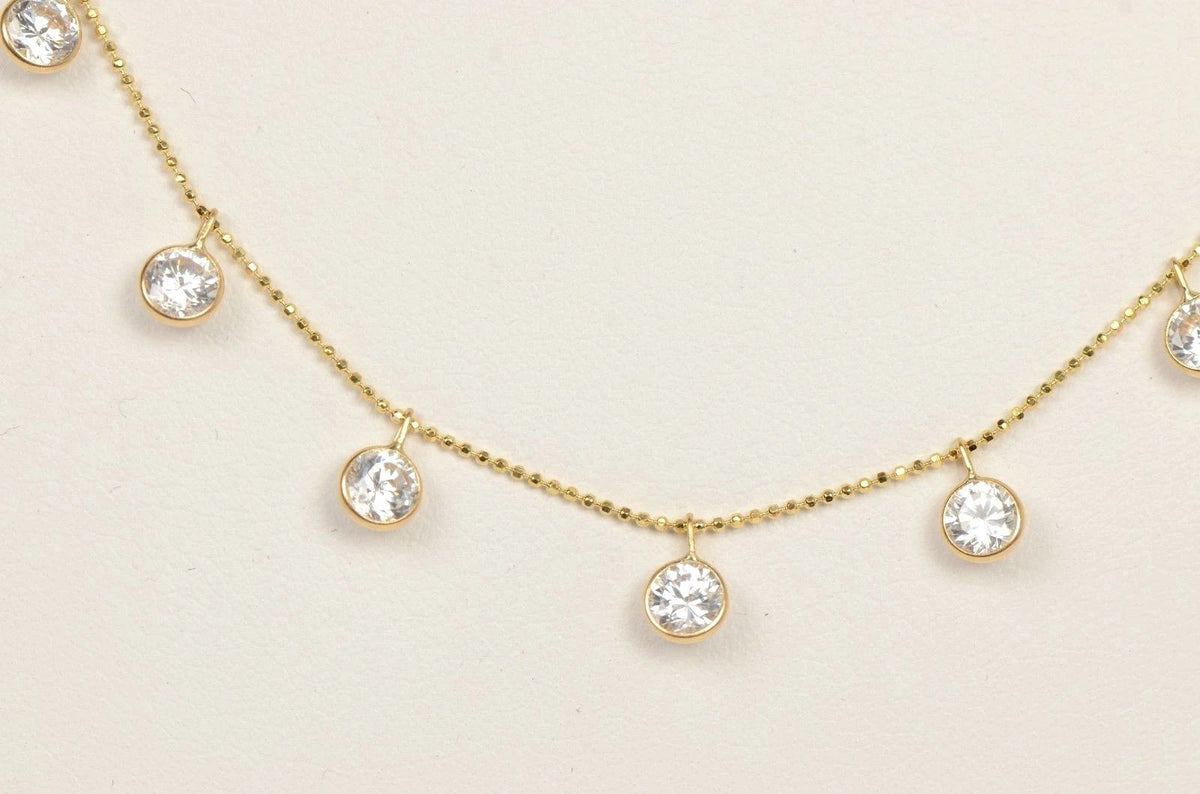 14k Yellow Gold Round clear Cubic Zirconia CZ by the yard 18" Cleopatra Necklace