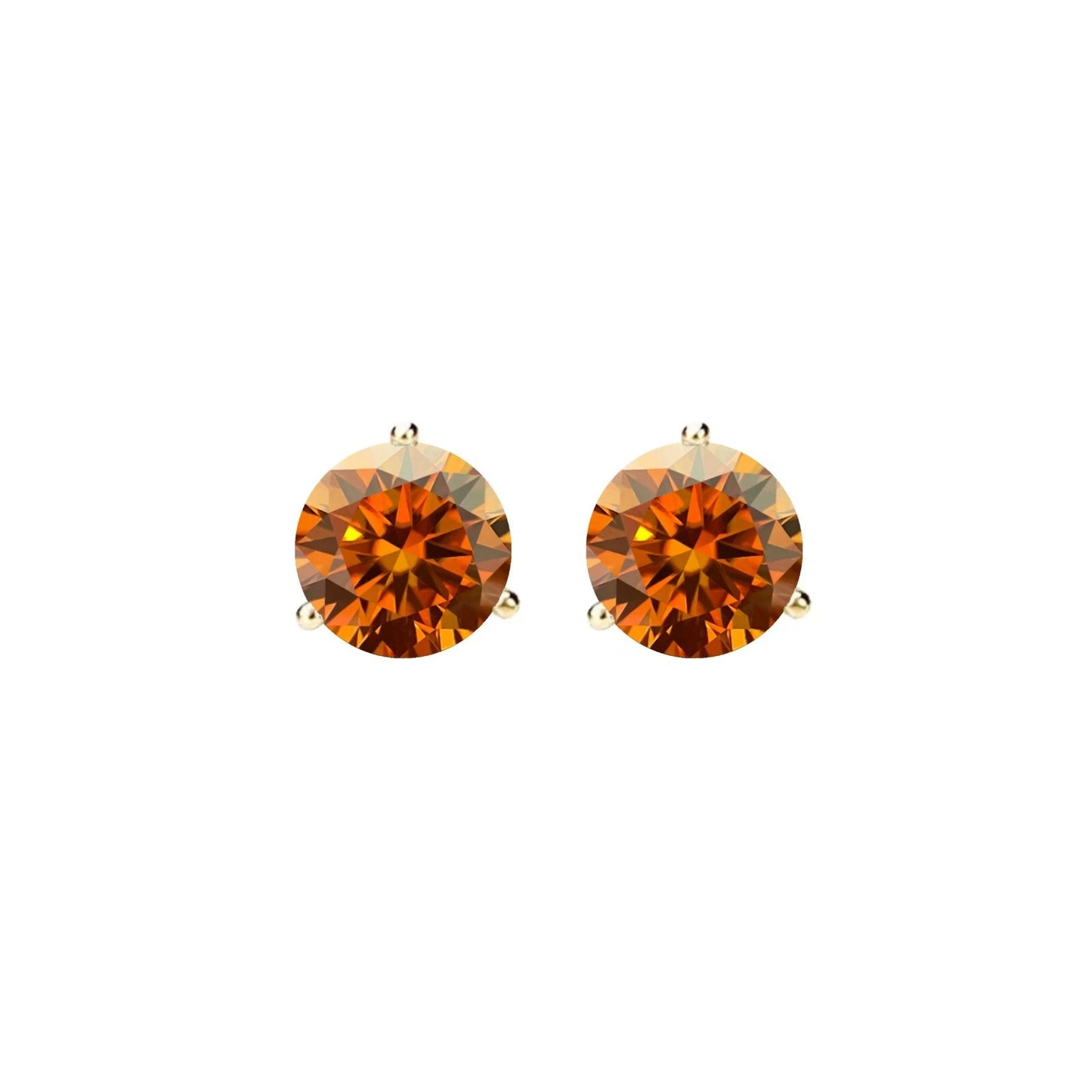 14KGold GRACertifiedD-VVS1 Orange Moissanite Martini PushBack Stud Earrings