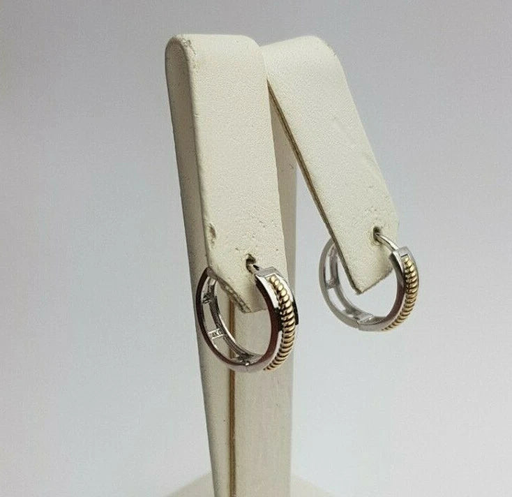 14k Yellow and White Gold Huggie Hoop Earrings Two Tones