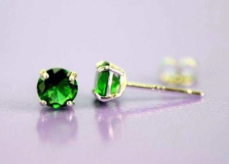 14K Solid White Gold 4mm Round Birthstone Stud Earrings with Push Back