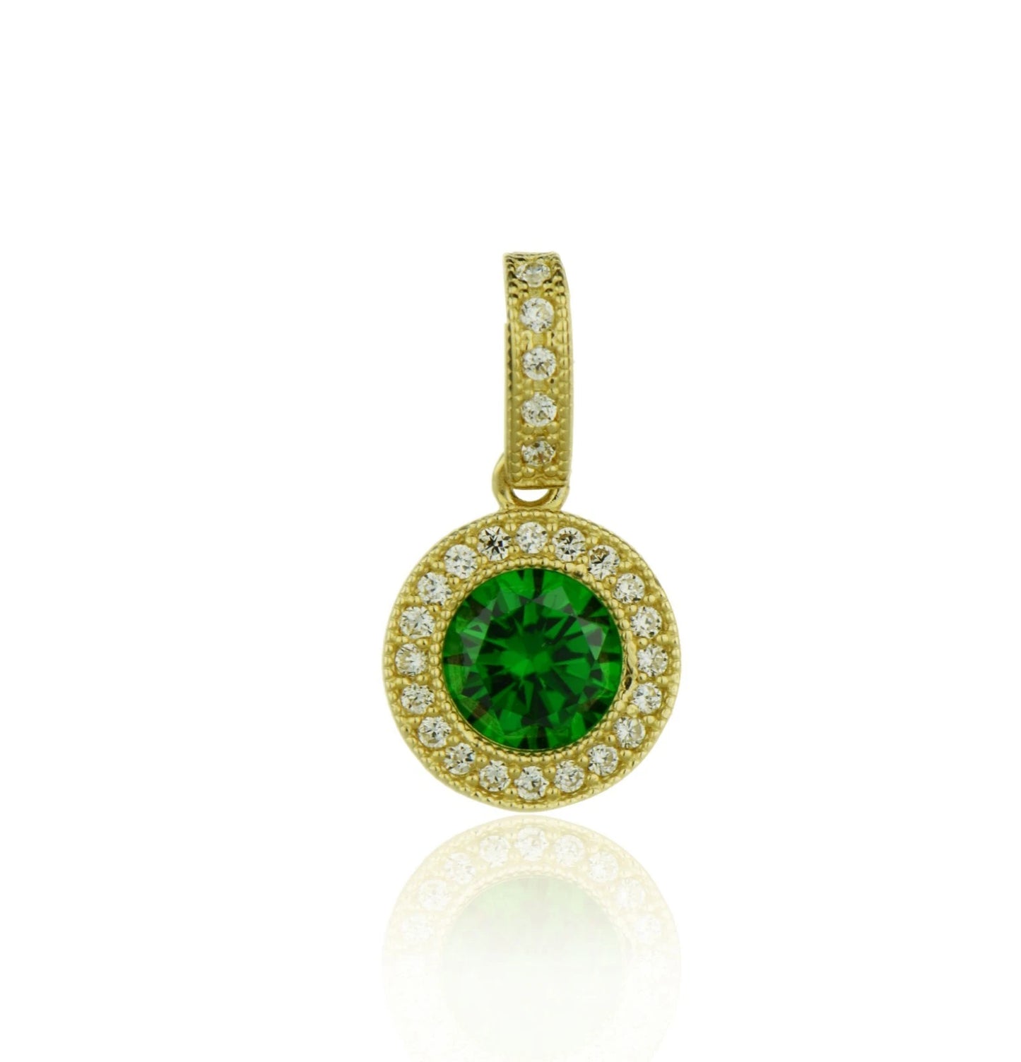 14k Yellow Gold CZ Halo Round Pendant