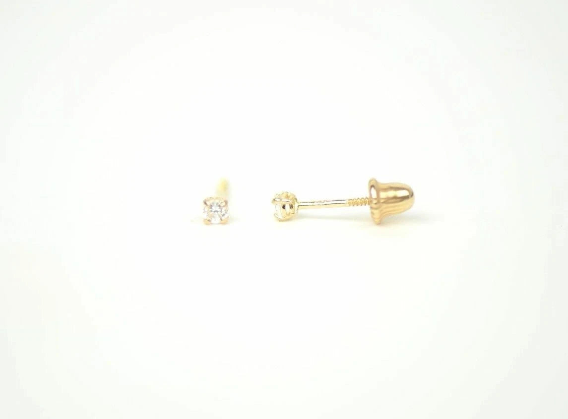CZ Stud Earring Round cut in 14k yellow gold Screw back