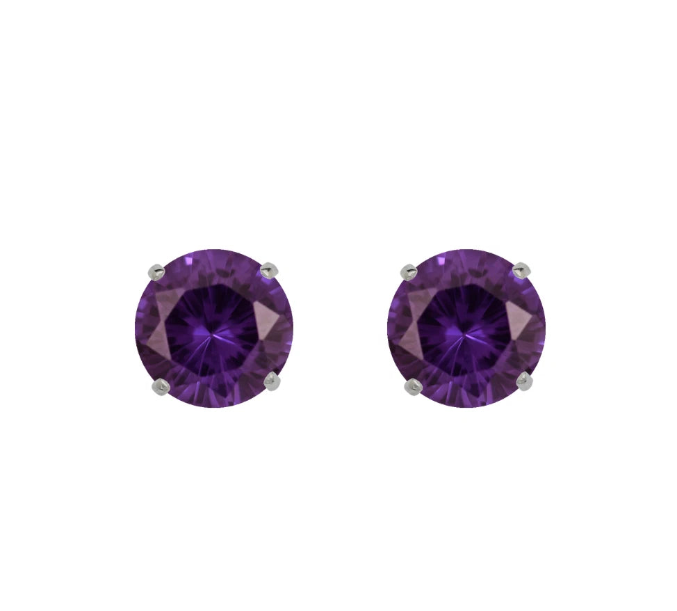 14K Solid White Gold 3mm Round Birthstone Stud Earrings with screw back