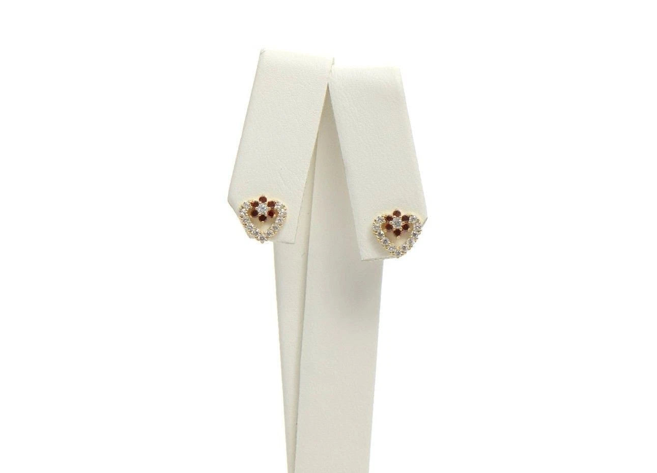 14K Yellow Gold Stud Heart Shape CZ Stud Earrings