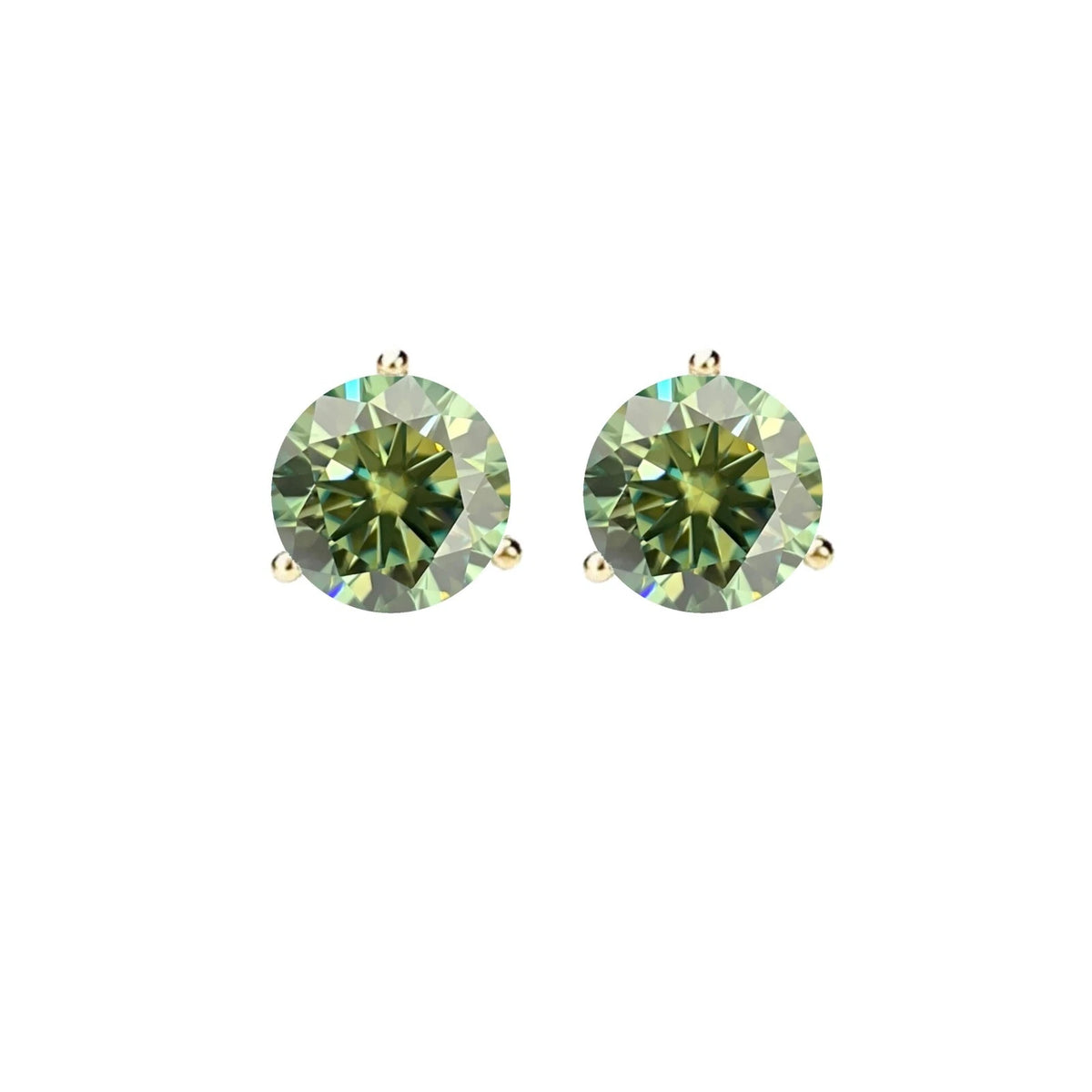 14KGold GRACertifiedD-VVS1 Green Moissanite Martini Push Back Stud Earrings