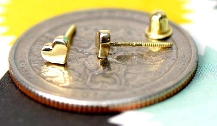 14K Solid White Yellow Gold Metal Heart Shape Stud Earrings