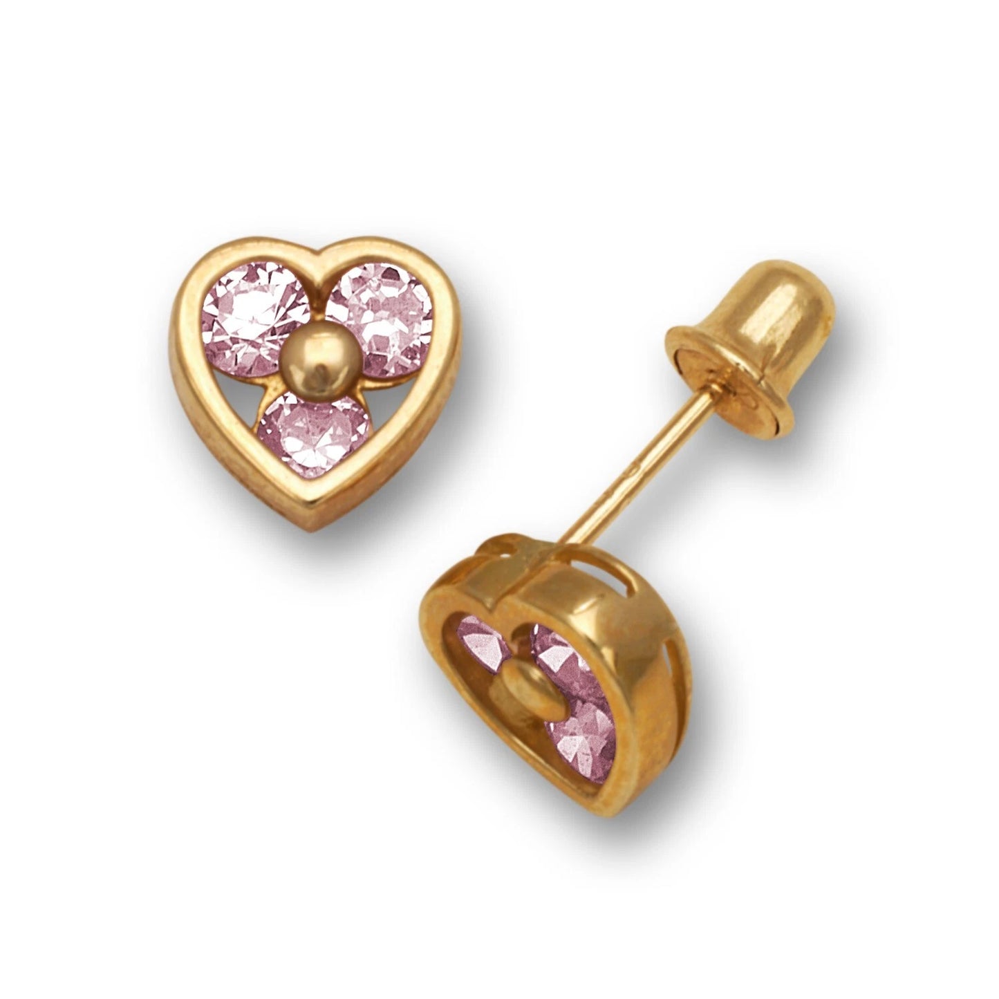 14K Yellow & White Gold Heart Shape CZ Stud Screw Back Earrings for Women
