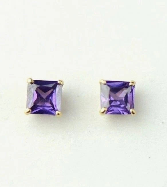 14k Yellow Gold Solid Square Princess Cut Birthstone 4MM CZ Stud Earrings