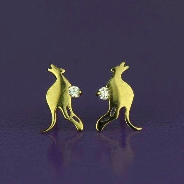 14k Yellow or White Gold Kangaroo CZ stud Earring