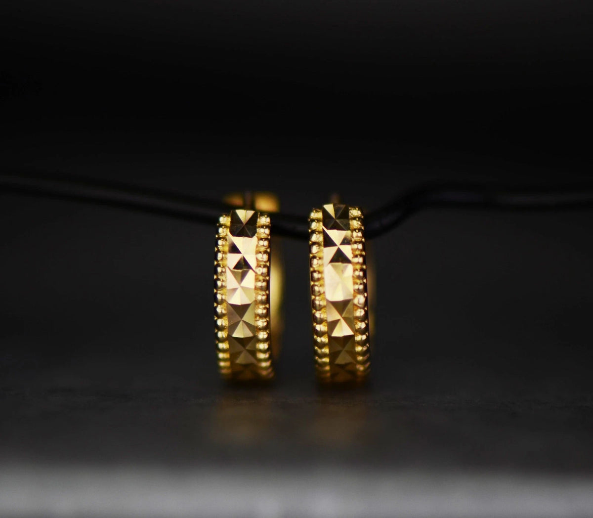 14k Yellow and White Gold CZ Cut Huggie Hoop Earrings