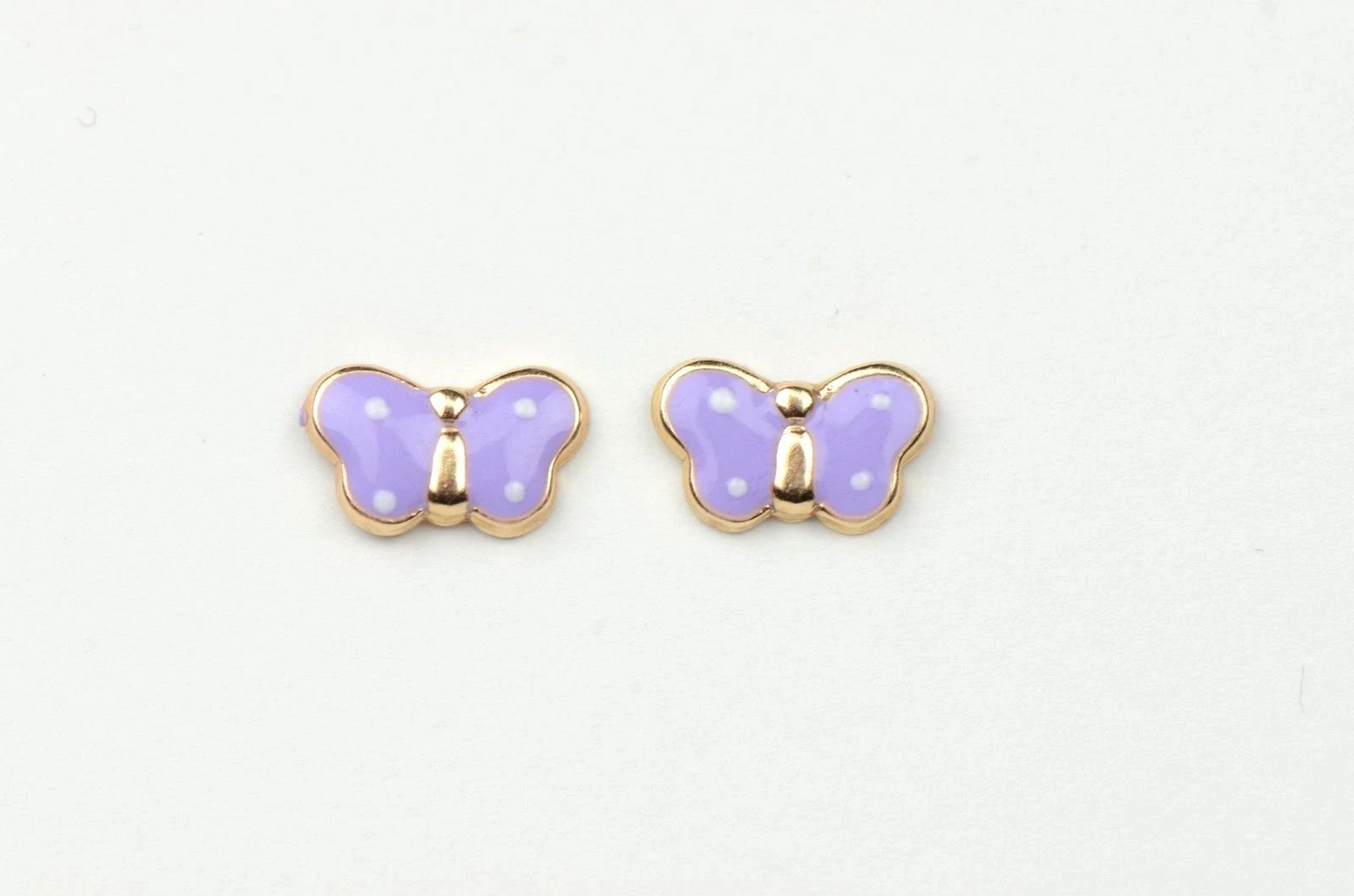 14k Yellow Gold Butterfly Enamel Baby earrings with Screw Back