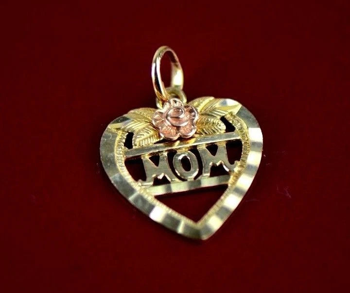 14k Yellow Gold Mom Heart CZ Pendant
