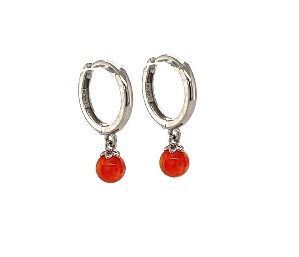 14k Yellow / White Gold Opal Huggie Dangle Earrings