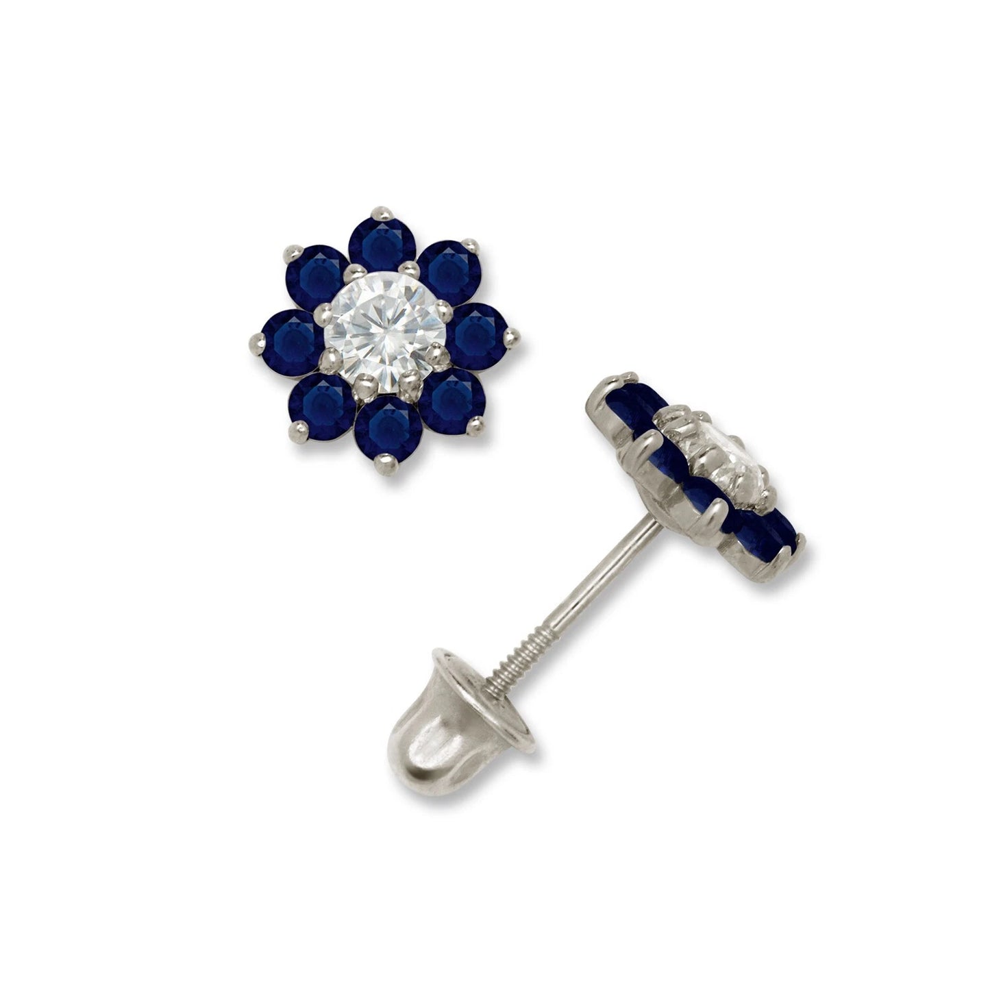 14K Yellow & White Gold Small Beautiful CZ Flower Stud Earrings for Girls