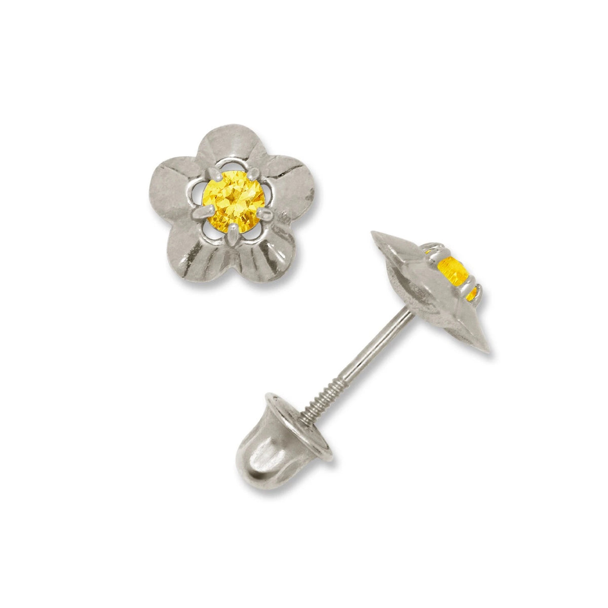 14K Yellow & White Gold Elegant CZ Flower Stud Earrings for Girls