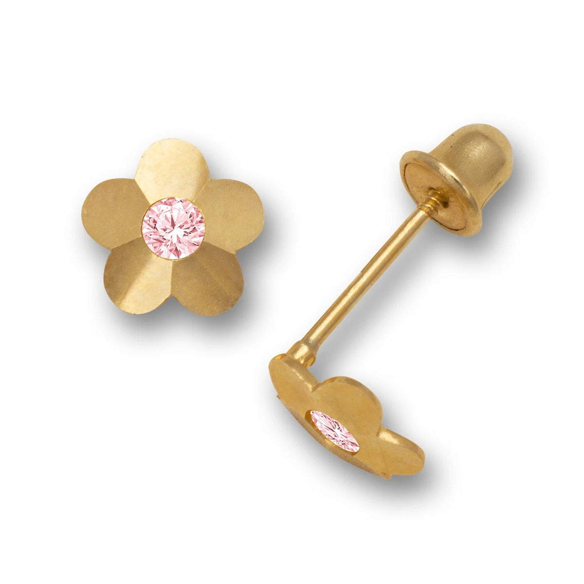 14K Yellow & White Gold Flower Screw Back Stud Earrings for Baby Girl