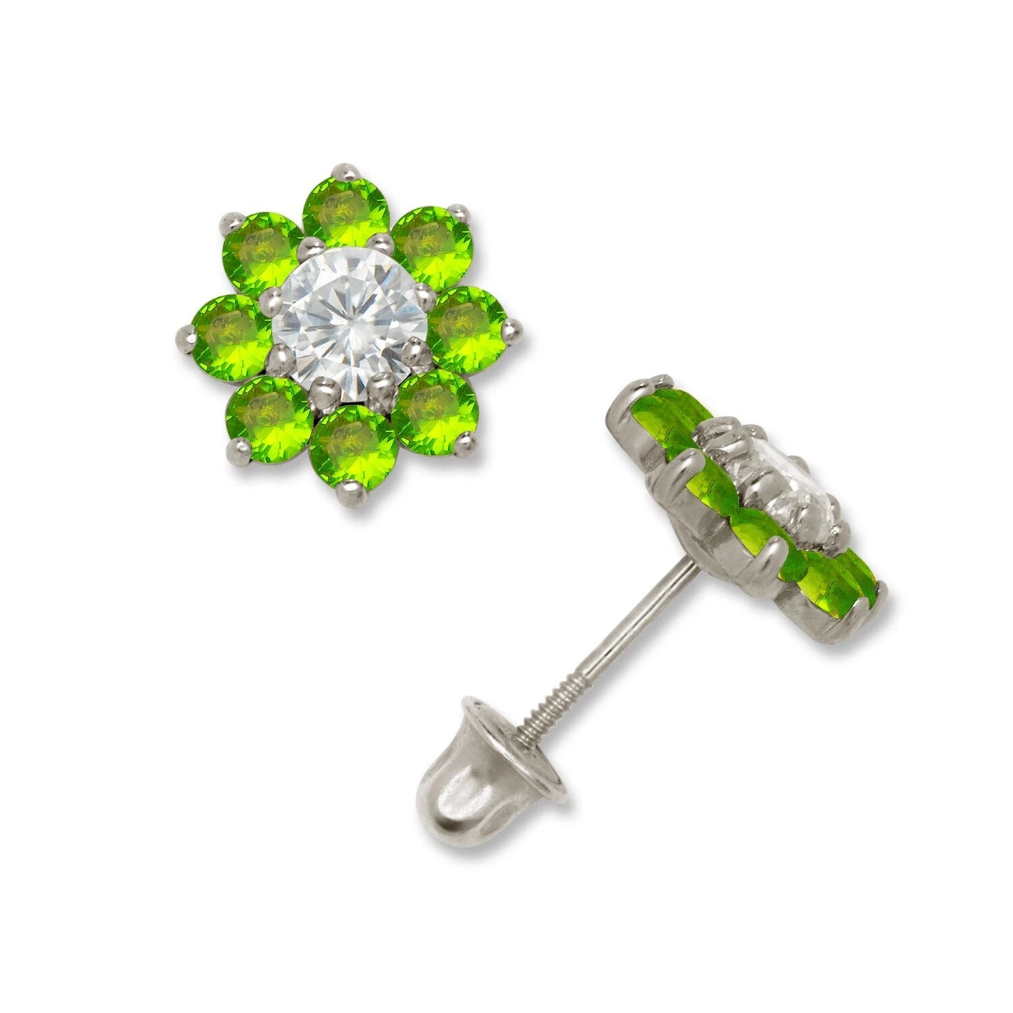 14K Yellow & White Gold Large Beautiful CZ Flower Stud Earrings for Women