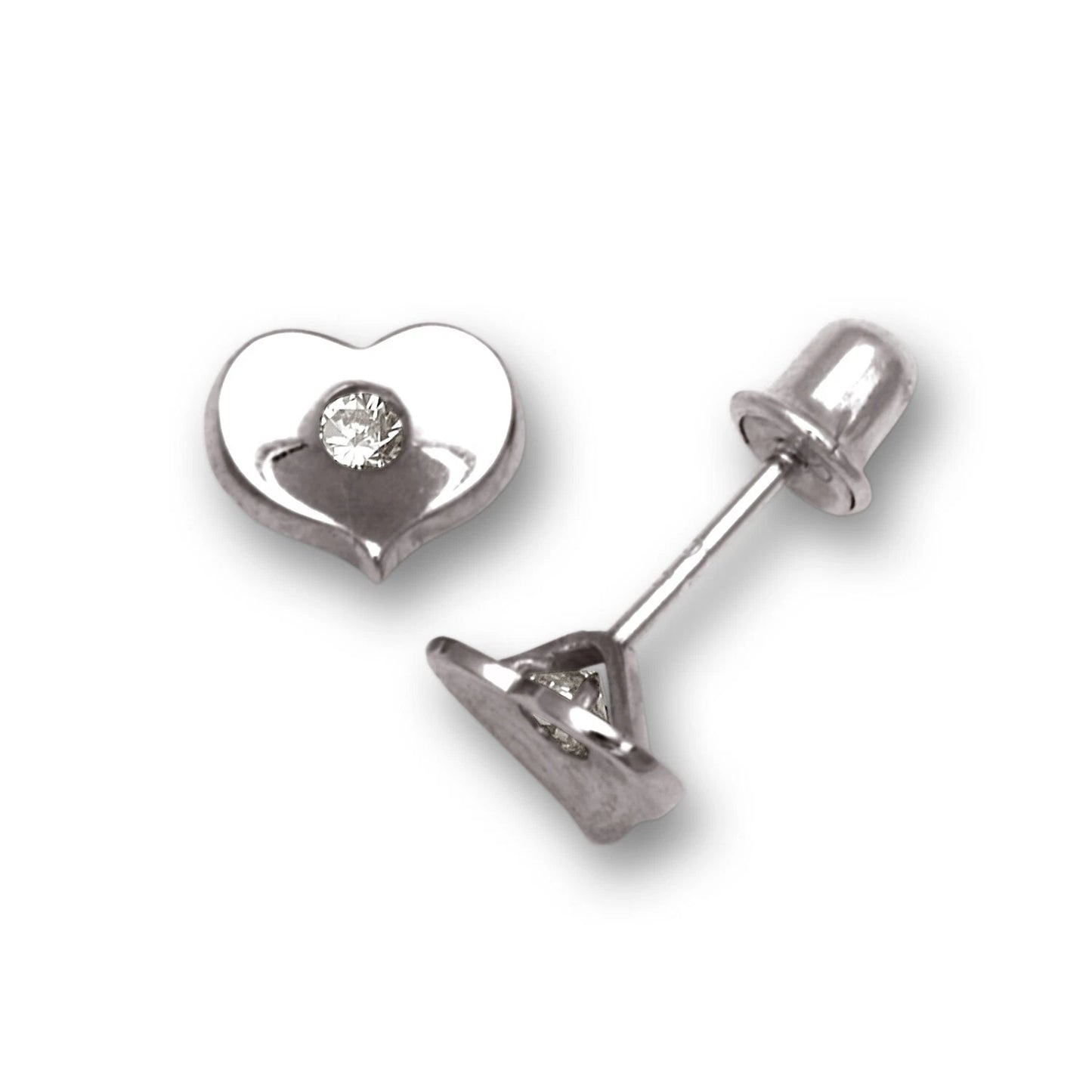 14K Yellow & White Gold CZ Heart Shaped Earrings for Girl & Women