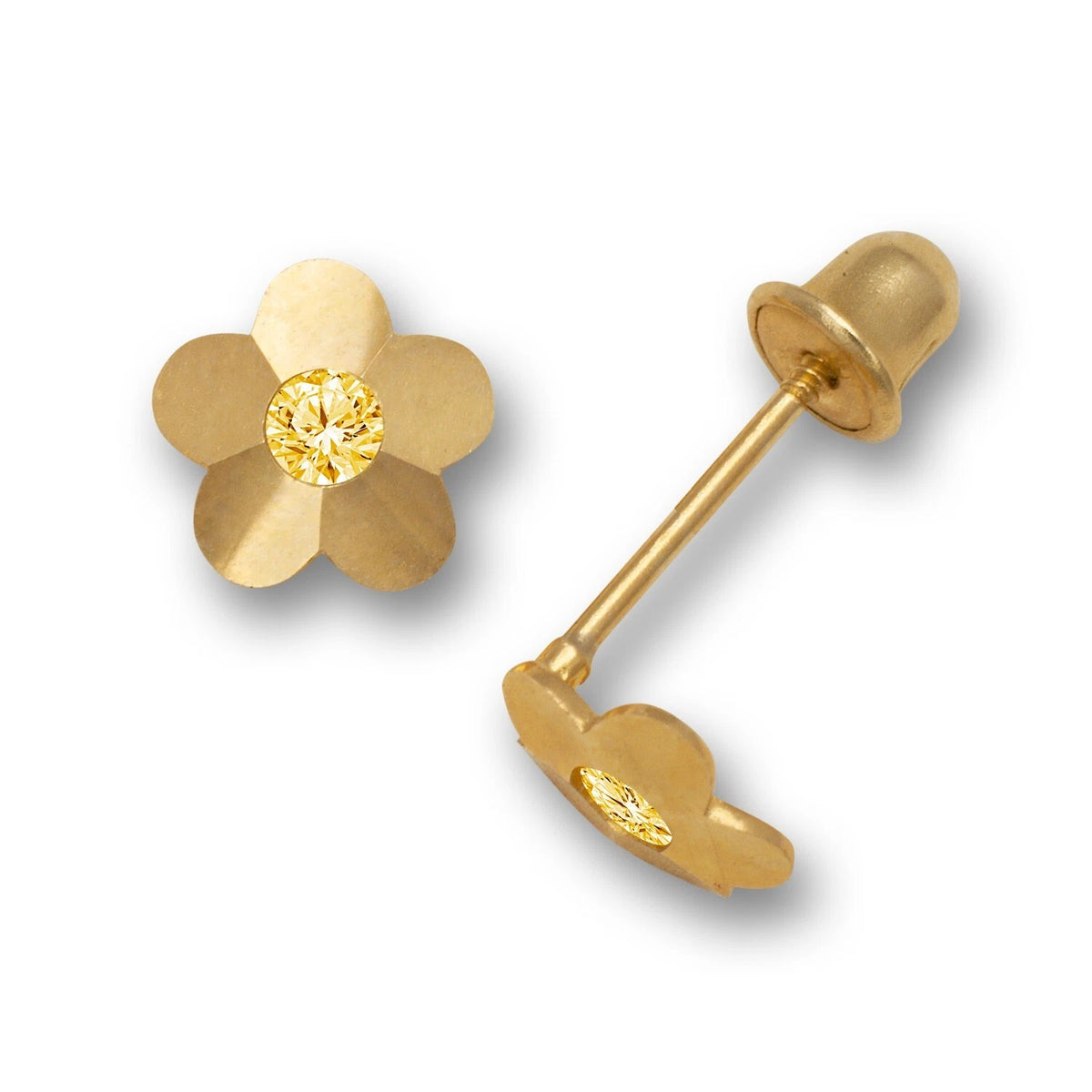 14K Yellow & White Gold Flower Screw Back Stud Earrings for Baby Girl
