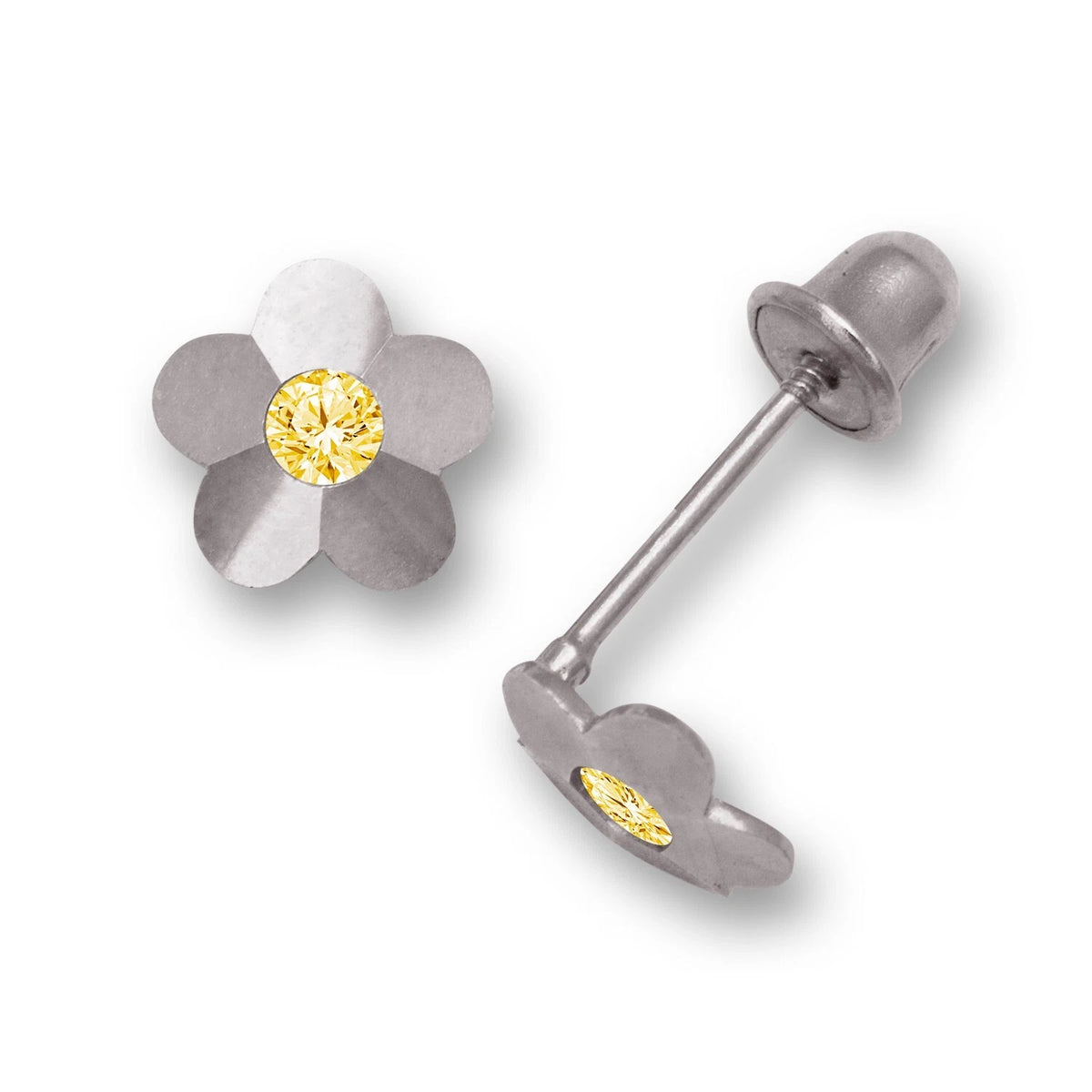 14K Yellow & White Gold Flower Screw Back Stud Earrings for Baby Girl