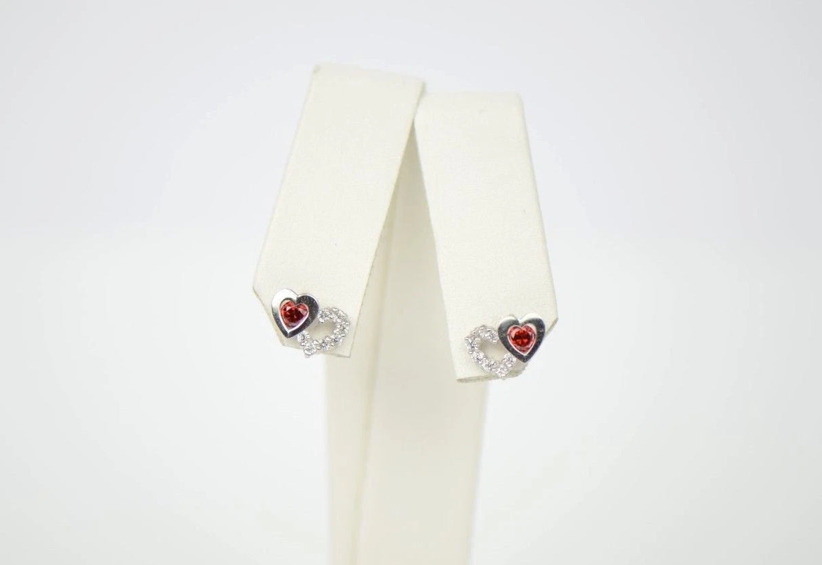 14K White Gold Double Heart Earrings