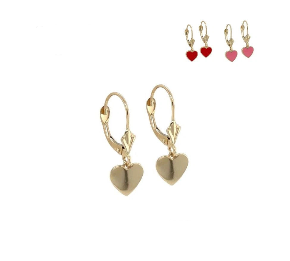 14K Yellow Gold Heart Leverback Earrings