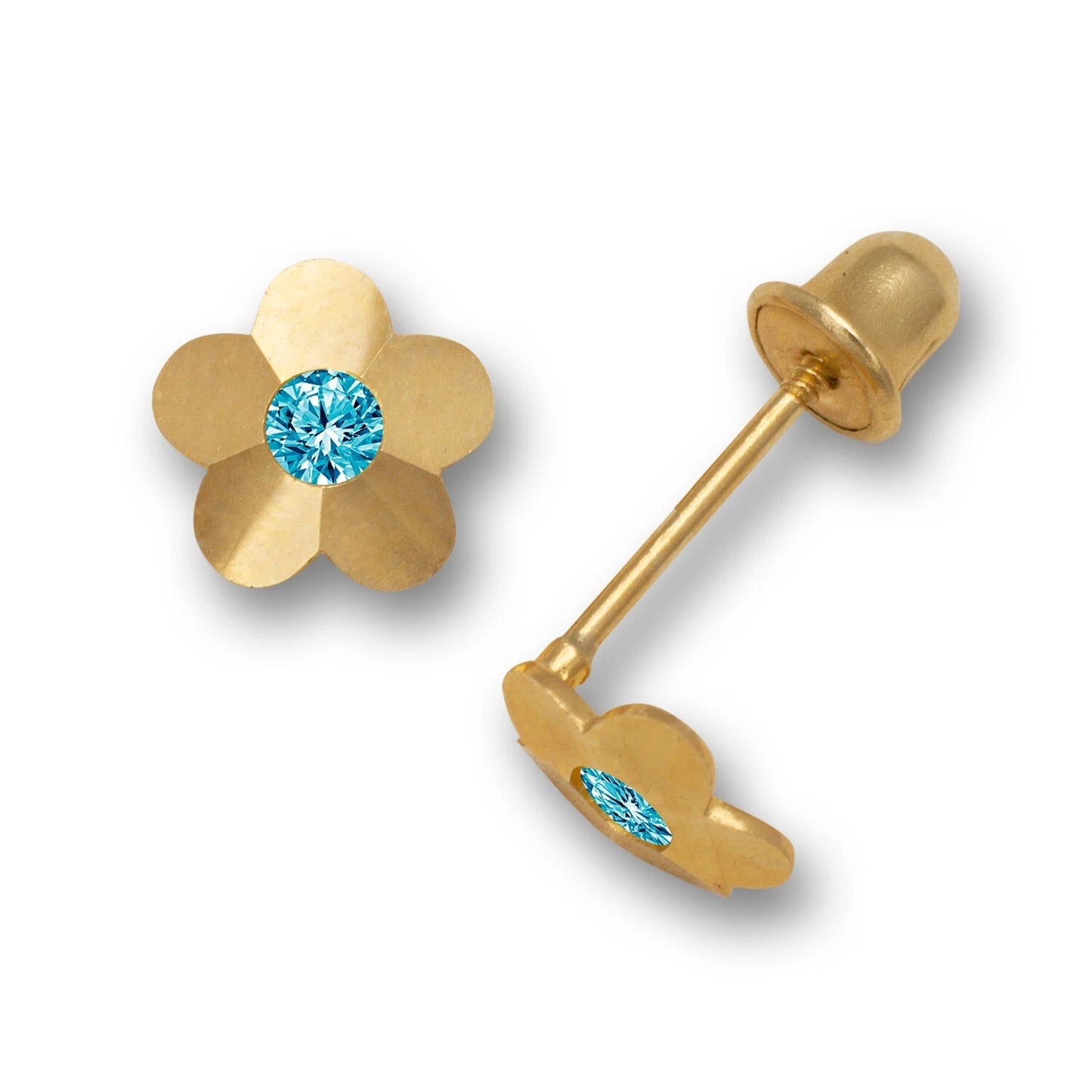 14K Yellow & White Gold Flower Screw Back Stud Earrings for Baby Girl