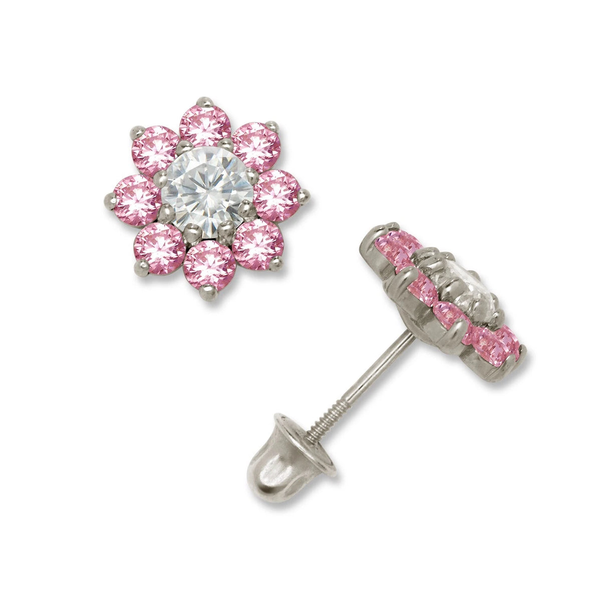 14K Yellow & White Gold Large Beautiful CZ Flower Stud Earrings for Women