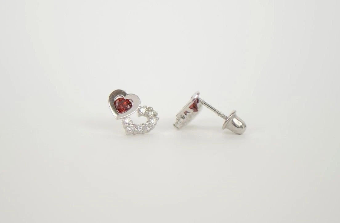 14K White Gold Double Heart Earrings