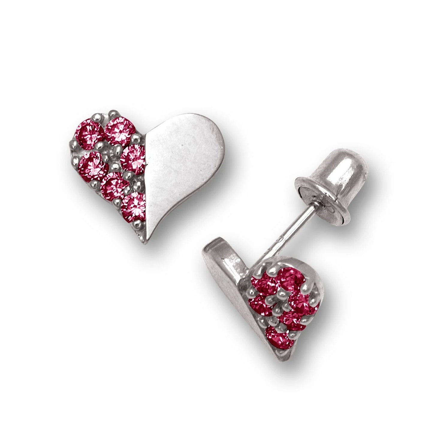 14K Yellow & White Gold Love Heart CZ Stud Earrings for Women