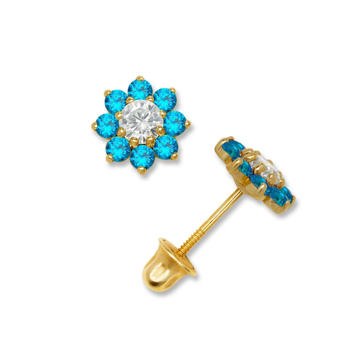 14K Yellow & White Gold Small Beautiful CZ Flower Stud Earrings for Girls