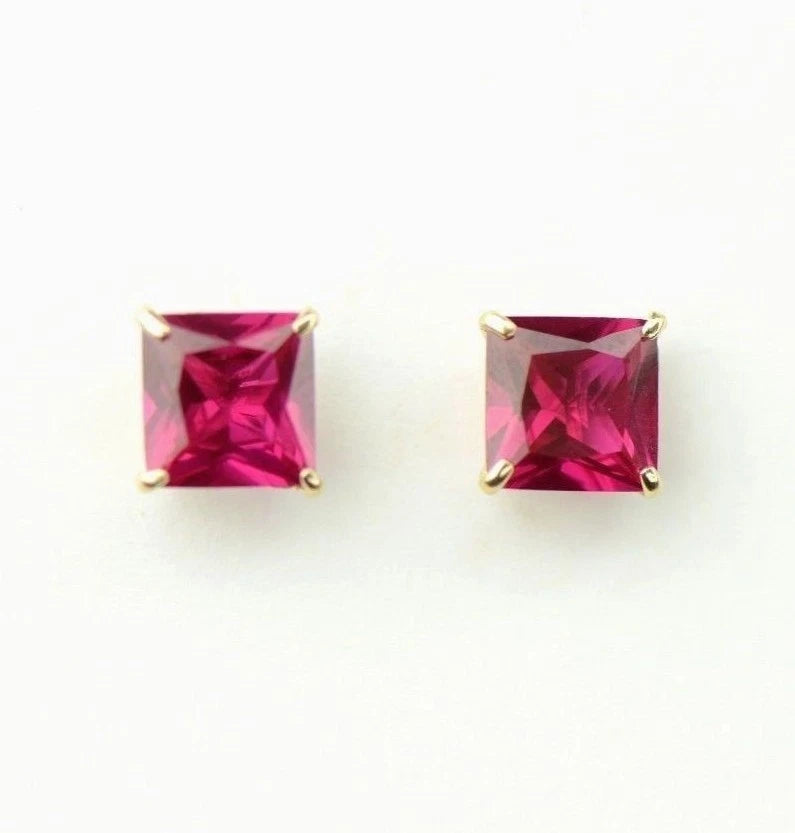 14k Yellow Gold Solid Square Princess Cut Birthstone 6MM CZ Stud Earrings