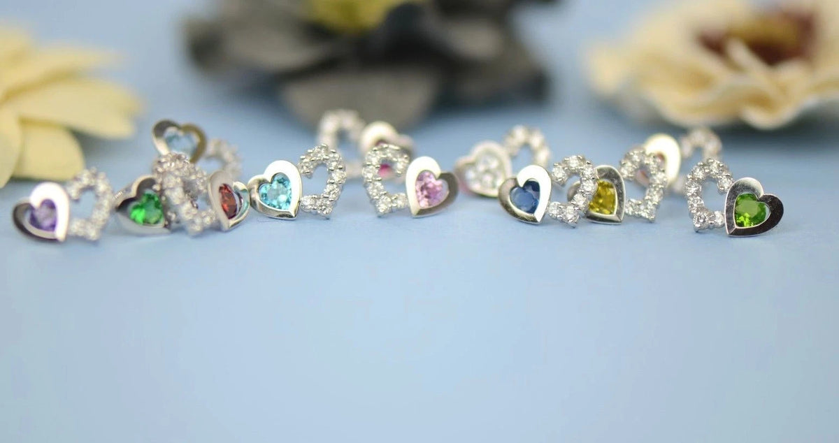 14K White Gold Double Heart Earrings