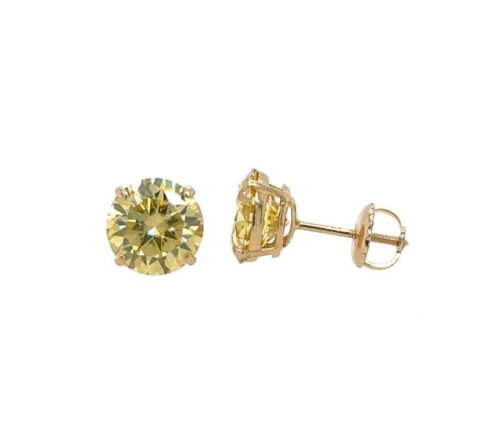 14K Gold GRA Certified D-VVS1 Lemon Yellow Moissanite Screw Back Studs Earrings