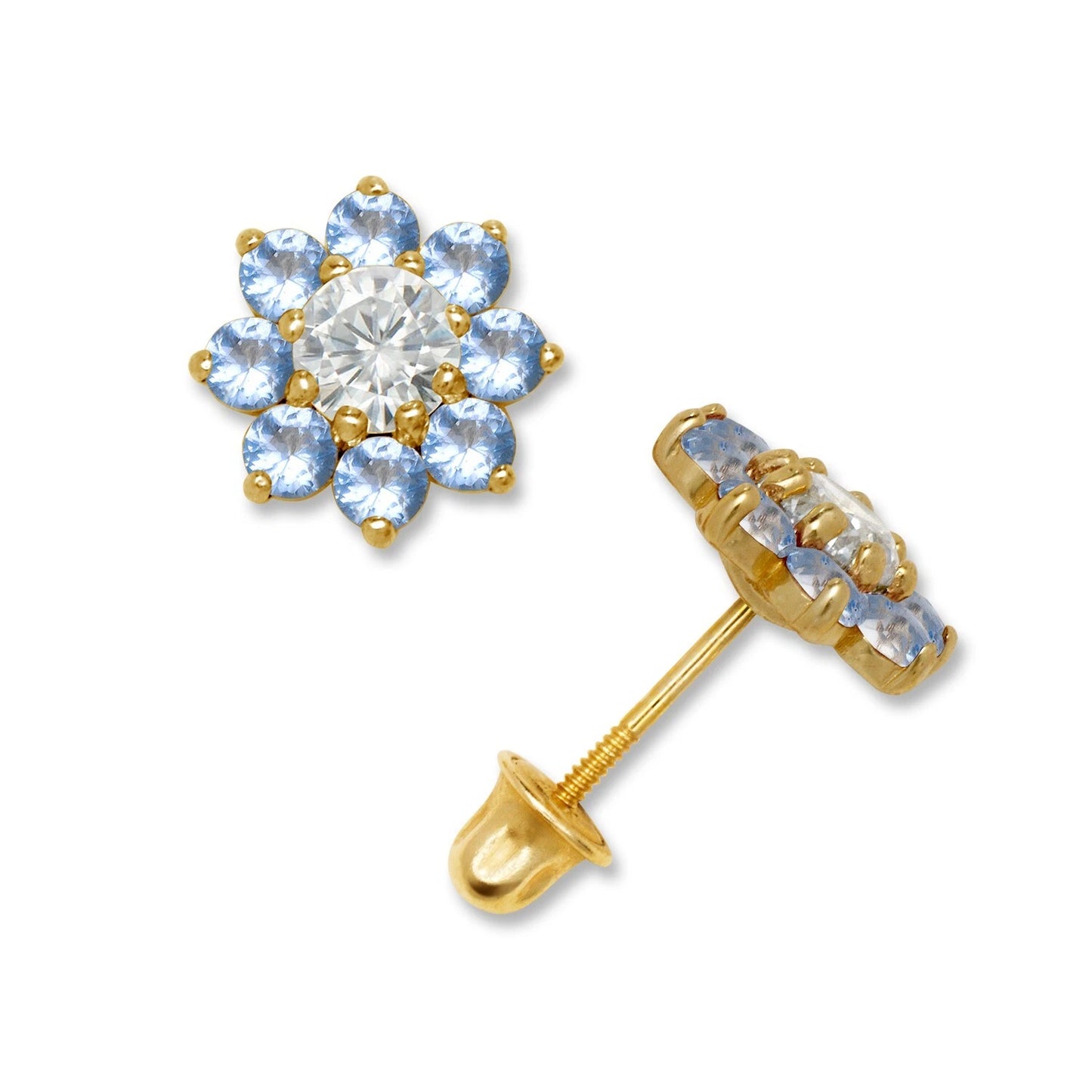 14K Yellow & White Gold Large Beautiful CZ Flower Stud Earrings for Women