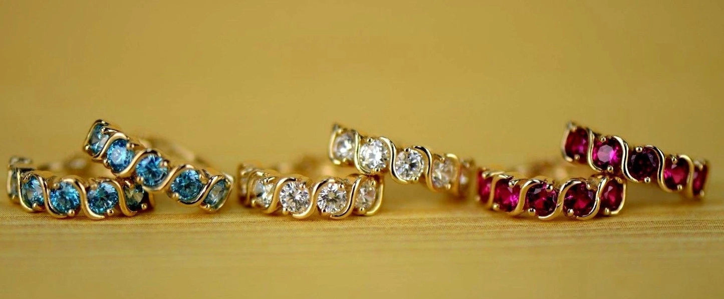 14k Yellow Gold Fancy Huggie Hoop CZ Earrings