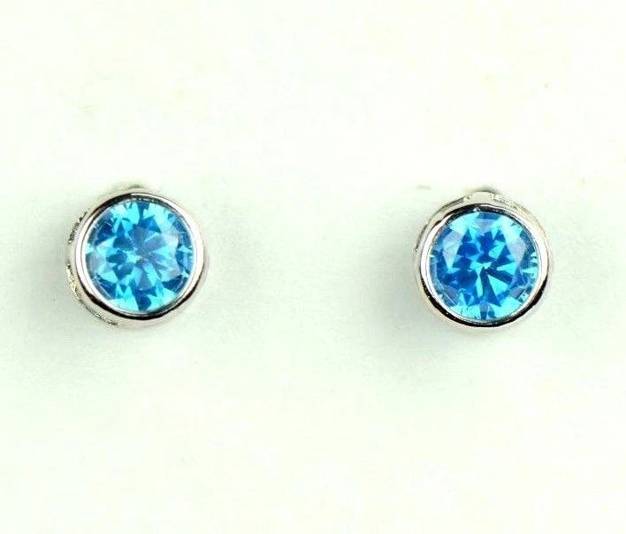 14K Round Bezel 4mm Set White Gold Birthstone Earrings