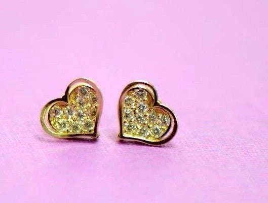 14K White Yellow Gold Heart Shape CZ Stud Earrings