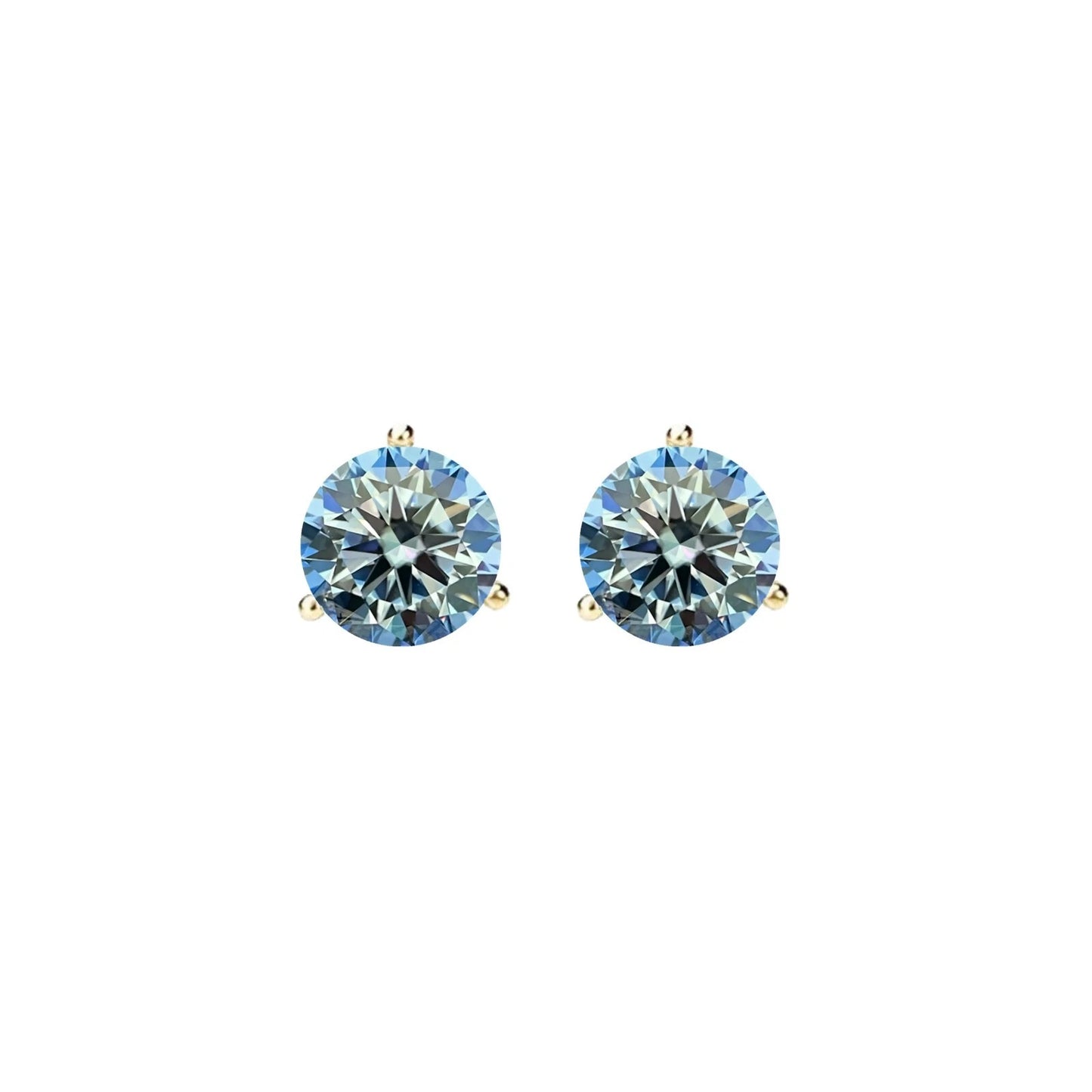 14KGold GRA CertifiedD-VVS1 Ocean Blue Moissanite Martini PushBack Stud Earrings