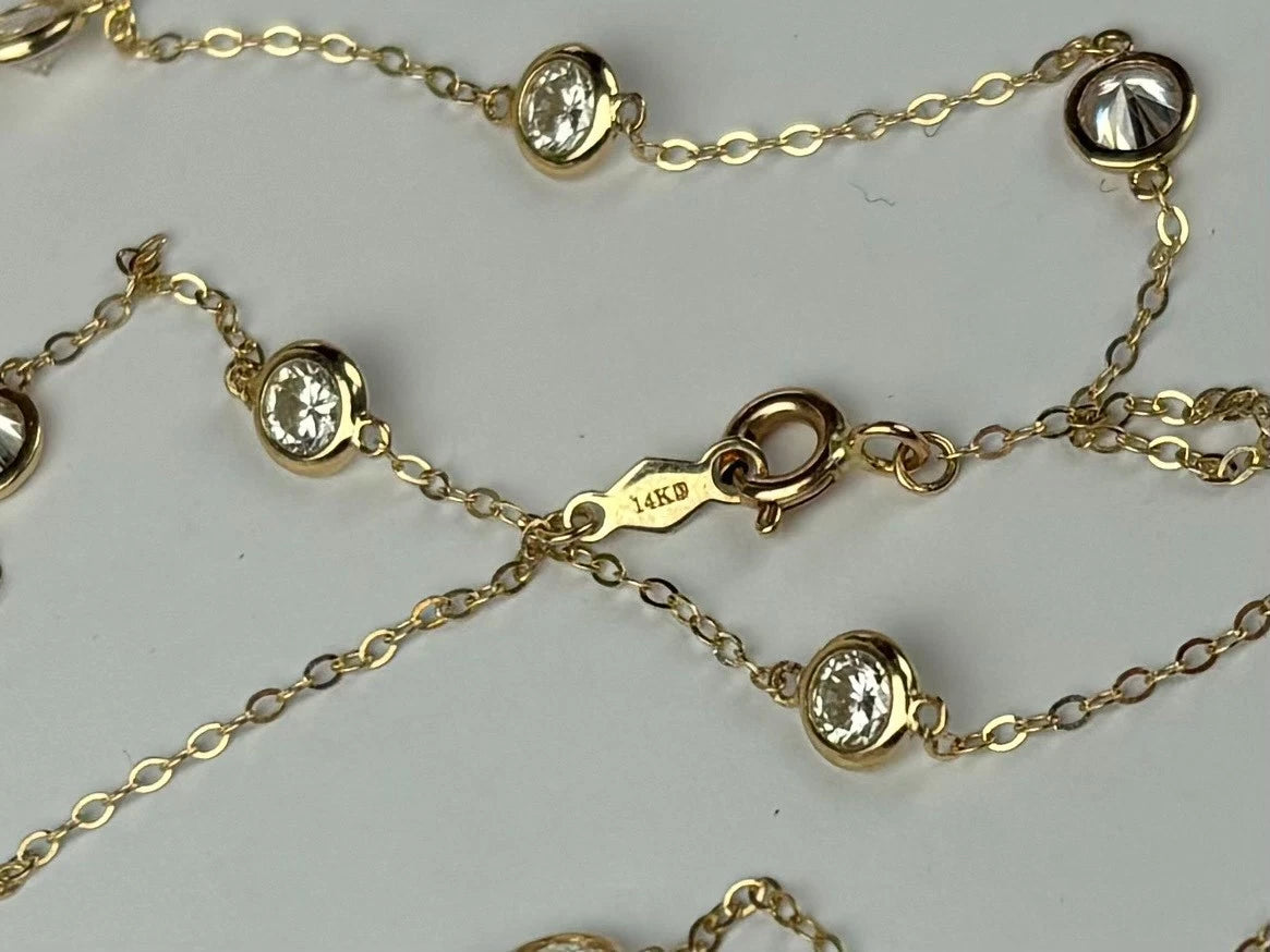 14K YellowGold Beautiful GRA Certified Round Clear Moissanite Necklace for Women