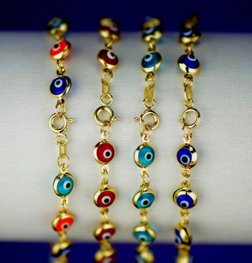 14k Gold Yellow Evil Eye Bracelet