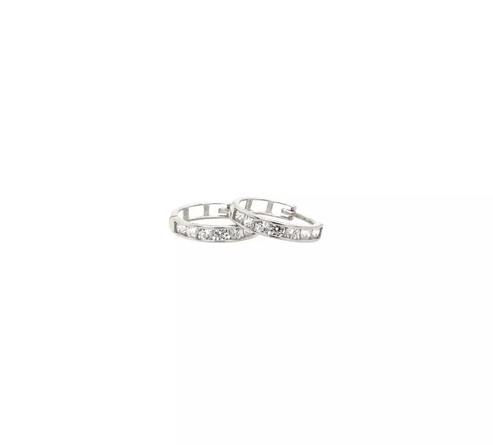 14K White Gold Huggie High Shine Polish Hoop Earrings