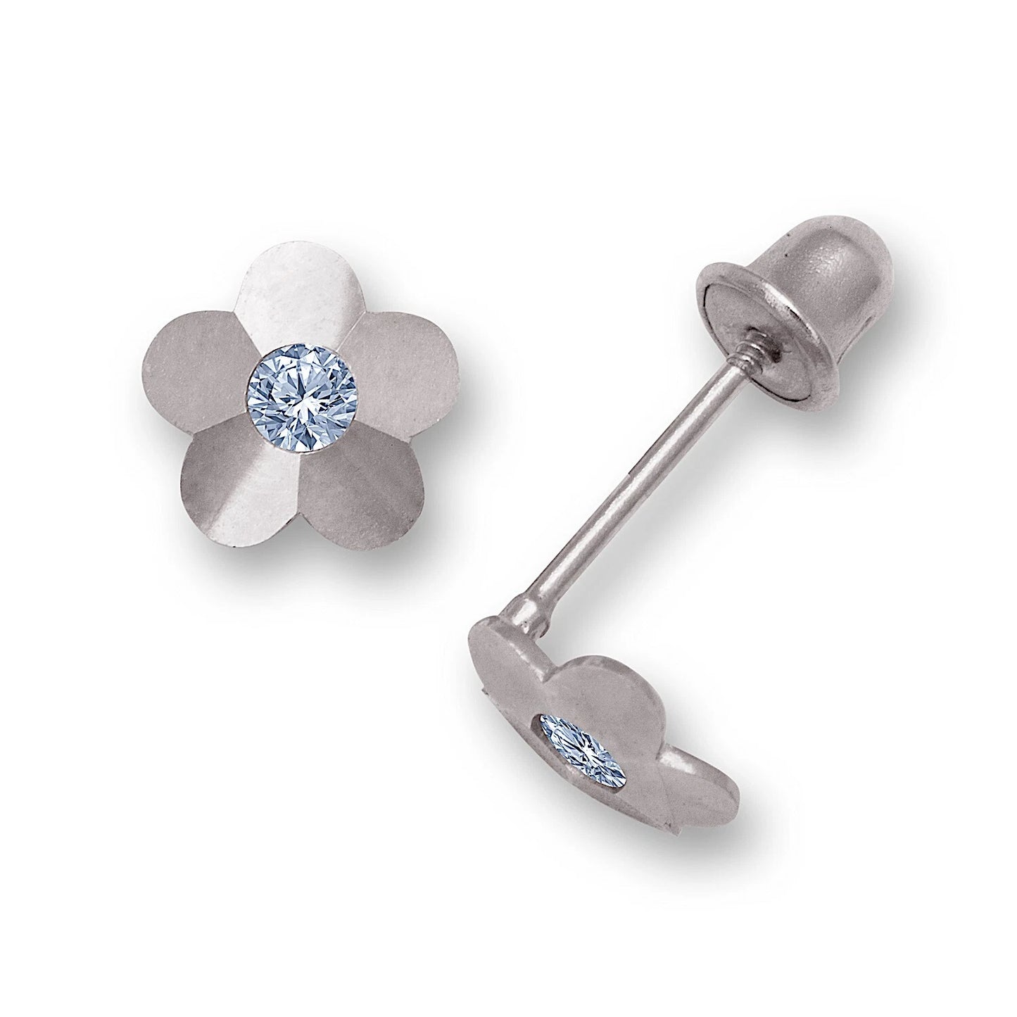 14K Yellow & White Gold Flower Screw Back Stud Earrings for Baby Girl