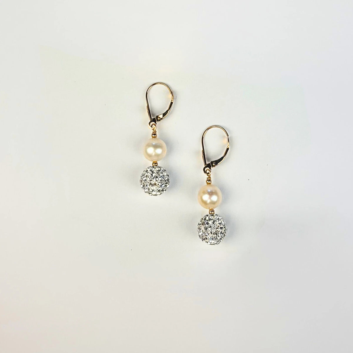 14K Yellow Gold Freshwater Pearl Earrings with Czech Crystal for Women