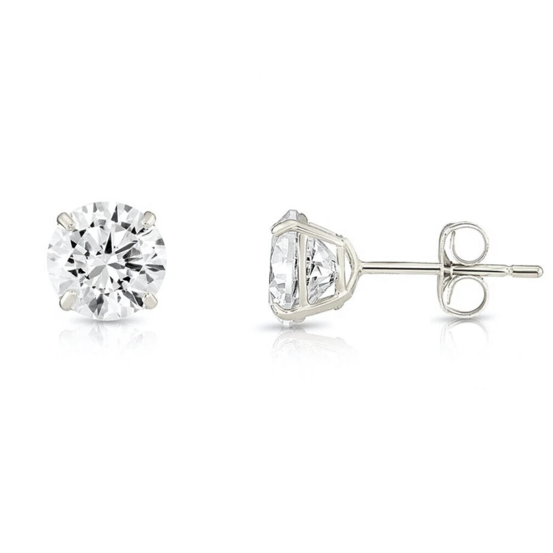 14K Gold GRA Certified D-VVS1 Round Moissanite Push Back Studs Earrings