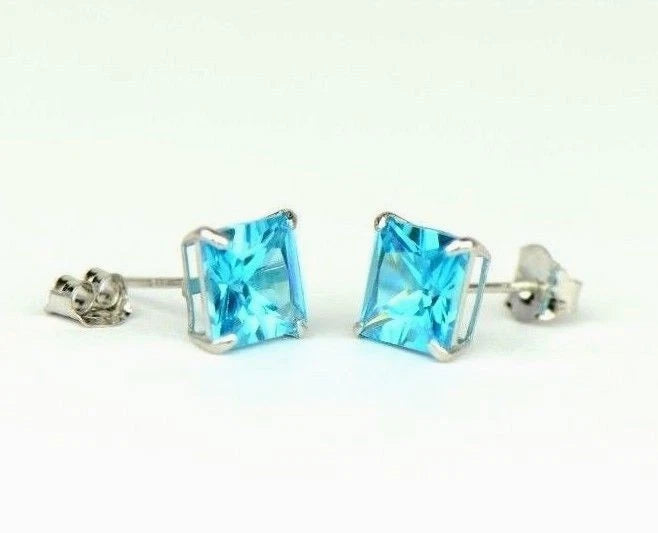 14k White Gold Solid Square Princess Cut Birthstone 6MM CZ Stud Earrings
