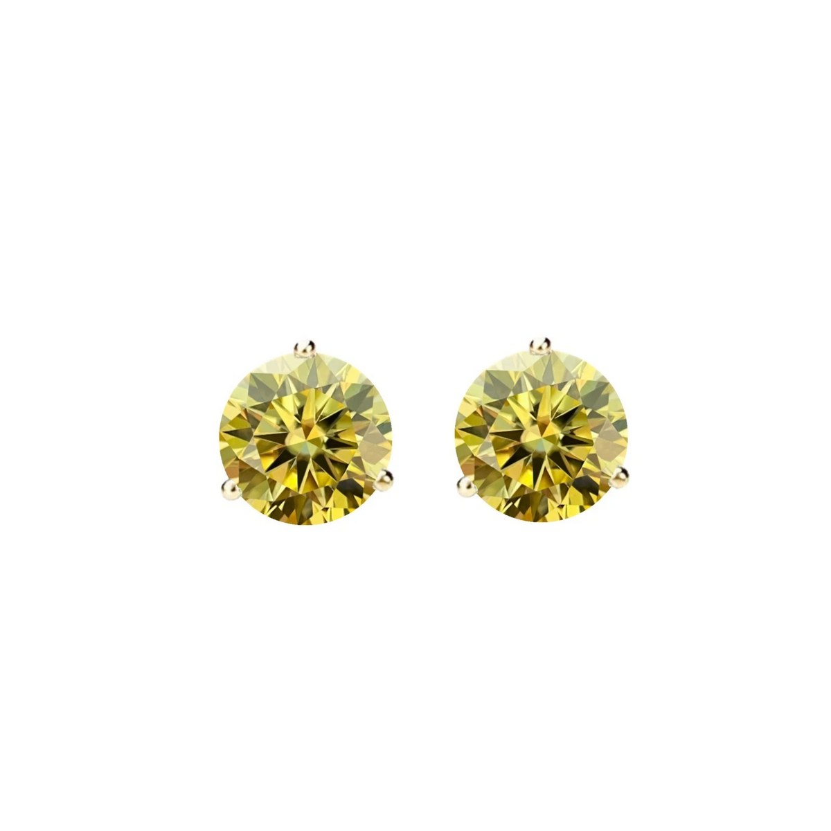 14K Gold GRA CertifiedD-VVS1 Lemon Yellow Moissanite Screw Back Stud Earrings