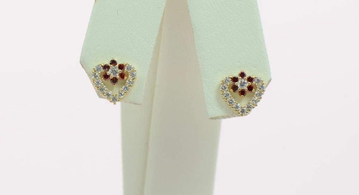 14K Yellow Gold Stud Heart Shape CZ Stud Earrings