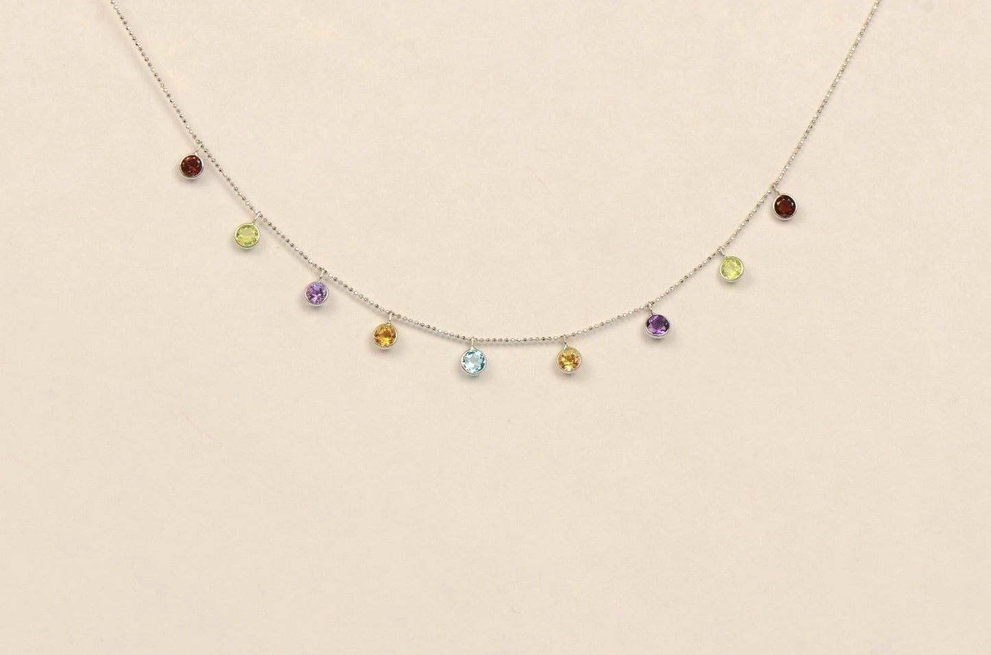 14k White Gold Round Multi-color CZ by the yard 18" Cleopatra Necklace
