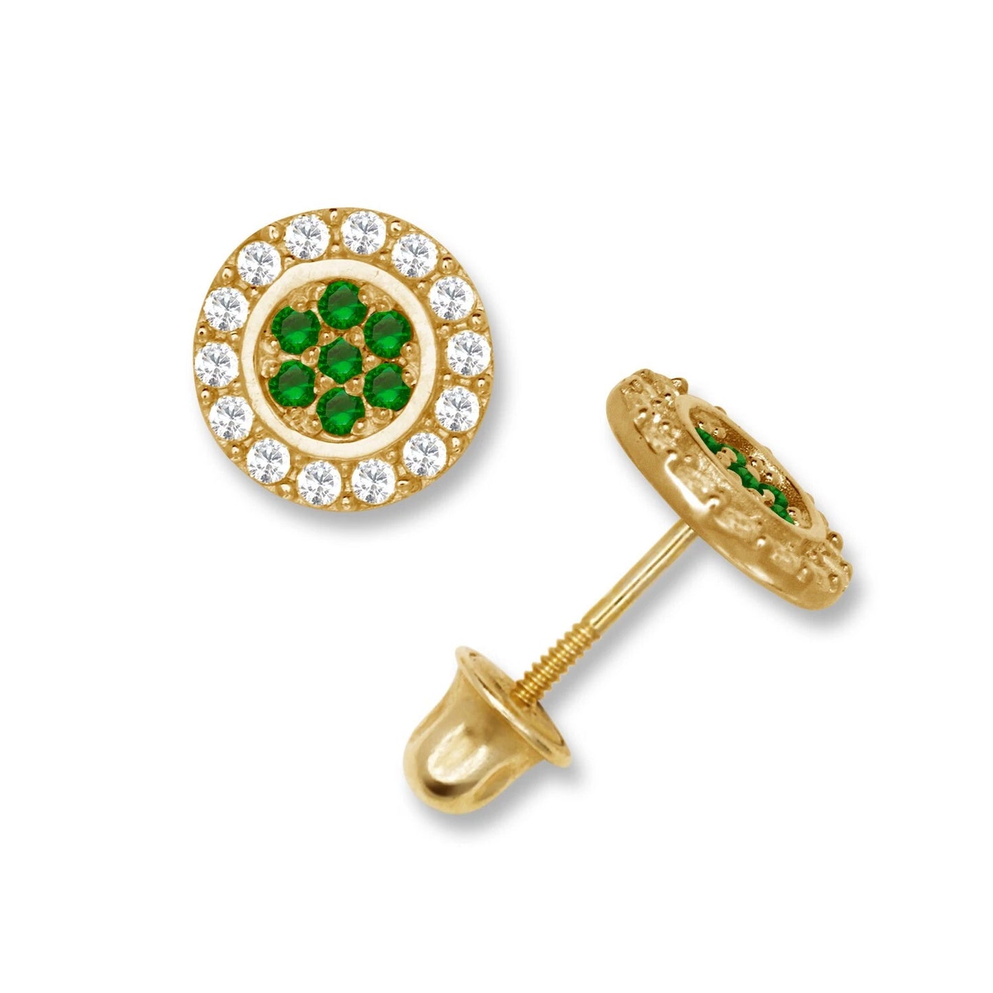 14K Yellow & White Gold Round Shaped Beutiful Screw Back Stud Earrings for Women